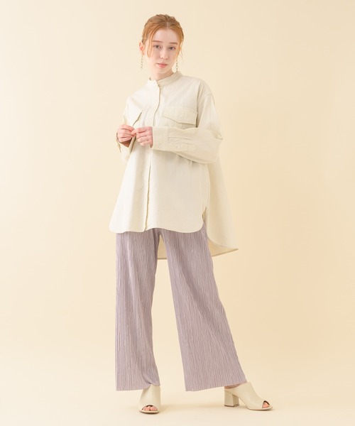 Paradise Picnic（パラダイスピクニック）の「二重織サファリシャツ（シャツ/ブラウス・レディース・ホワイト/ネイビー・FREE）」の5枚目の写真