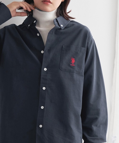 U.S. POLO ASSN.（ユーエスポロアッスン）の「U.S. POLO ASSN. / ユーエスポロアッスン 別注 ビッグシルエット ロゴ刺繍 L/S ボタンダウン オックスフォード / ブロード シャツ（シャツ/ブラウス・レディース・ブラック/グレー/ネイビー/ブルー/ブルー系その他/ストライプ/ホワイト/グリーン/ピンク/ブルー系その他2/チャコール・M/L/XL）」の6枚目の写真