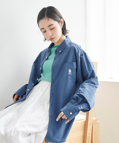 U.S. POLO ASSN.（ユーエスポロアッスン）の「U.S. POLO ASSN. / ユーエスポロアッスン 別注 ビッグシルエット ロゴ刺繍 L/S ボタンダウン オックスフォード / ブロード シャツ（シャツ/ブラウス・レディース・ブラック/グレー/ネイビー/ブルー/ブルー系その他/ストライプ/ホワイト/グリーン/ピンク/ブルー系その他2/チャコール・M/L/XL）」の7枚目の写真