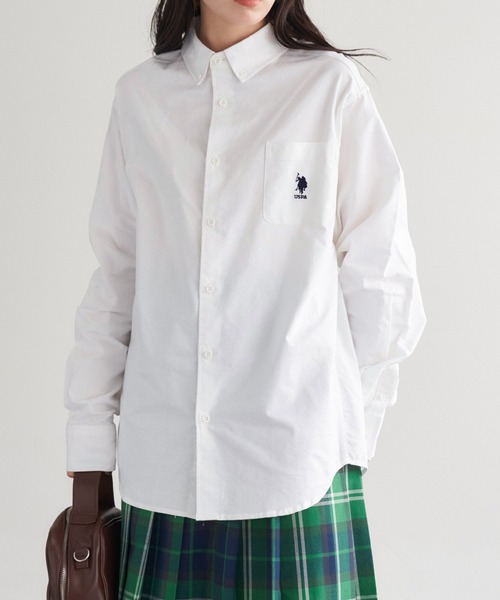 U.S. POLO ASSN.（ユーエスポロアッスン）の「U.S. POLO ASSN. / ユーエスポロアッスン 別注 ビッグシルエット ロゴ刺繍 L/S ボタンダウン オックスフォード / ブロード シャツ（シャツ/ブラウス・レディース・ブラック/グレー/ネイビー/ブルー/ブルー系その他/ストライプ/ホワイト/グリーン/ピンク/ブルー系その他2/チャコール・M/L/XL）」の18枚目の写真