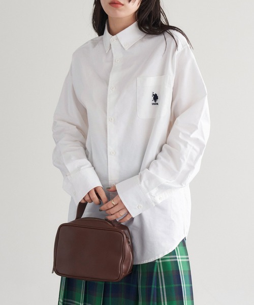 U.S. POLO ASSN.（ユーエスポロアッスン）の「U.S. POLO ASSN. / ユーエスポロアッスン 別注 ビッグシルエット ロゴ刺繍 L/S ボタンダウン オックスフォード / ブロード シャツ（シャツ/ブラウス・レディース・ブラック/グレー/ネイビー/ブルー/ブルー系その他/ストライプ/ホワイト/グリーン/ピンク/ブルー系その他2/チャコール・M/L/XL）」の19枚目の写真