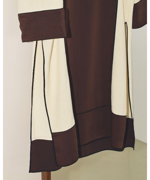 トゥデイフル☆カフタンリブドレス Vネック スリット バイカラー S  