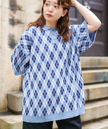 アーガイル半袖ニットポロ