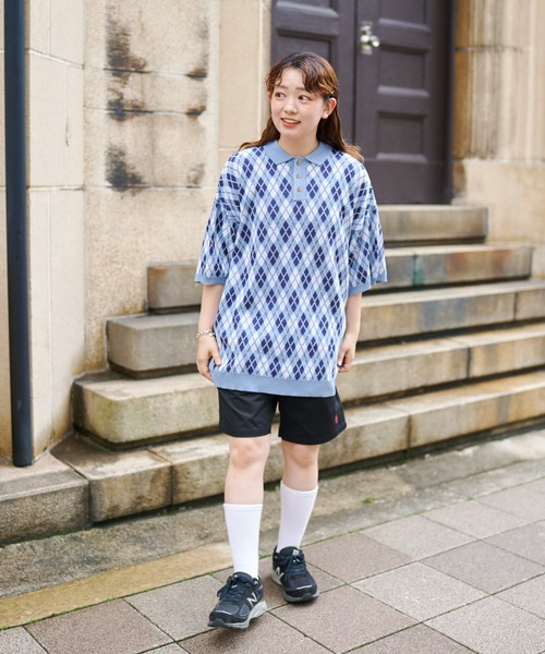 CPCM（シーピーシーエム）の「アーガイル半袖ニットポロ（ポロシャツ・メンズ・サックスブルー/グリーン/グレー・LARGE/MEDIUM）」の7枚目の写真