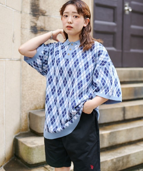 CPCM（シーピーシーエム）の「アーガイル半袖ニットポロ（ポロシャツ・メンズ・サックスブルー/グリーン/グレー・LARGE/MEDIUM）」の10枚目の写真