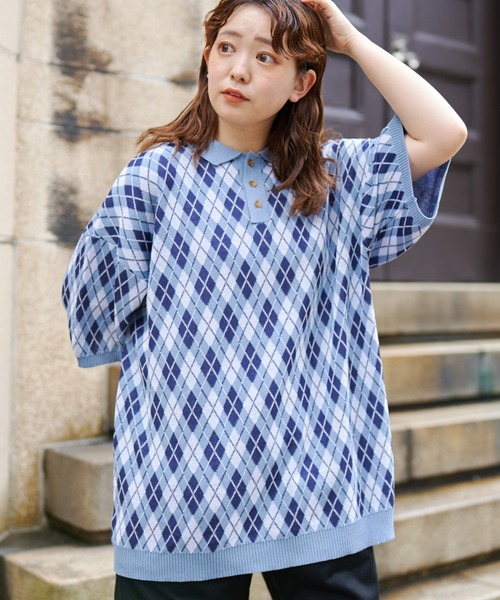 CPCM（シーピーシーエム）の「アーガイル半袖ニットポロ（ポロシャツ・メンズ・サックスブルー/グリーン/グレー・LARGE/MEDIUM）」の11枚目の写真