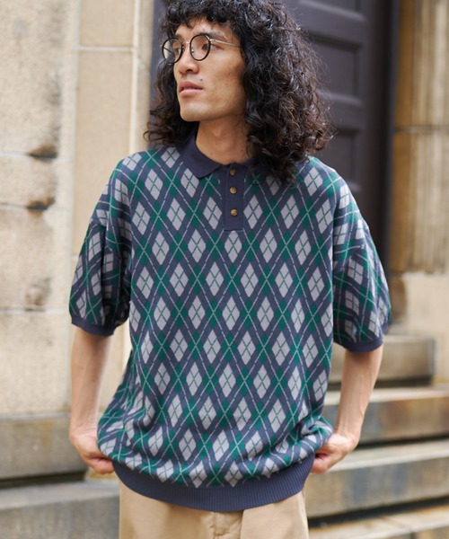 CPCM（シーピーシーエム）の「アーガイル半袖ニットポロ（ポロシャツ・メンズ・サックスブルー/グリーン/グレー・LARGE/MEDIUM）」の16枚目の写真