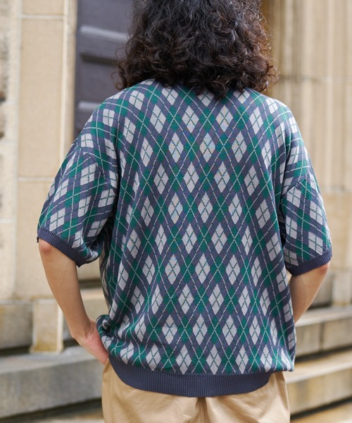 CPCM（シーピーシーエム）の「アーガイル半袖ニットポロ（ポロシャツ・メンズ・サックスブルー/グリーン/グレー・LARGE/MEDIUM）」の18枚目の写真