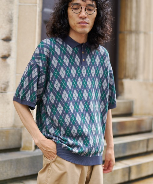 CPCM（シーピーシーエム）の「アーガイル半袖ニットポロ（ポロシャツ・メンズ・サックスブルー/グリーン/グレー・LARGE/MEDIUM）」の20枚目の写真