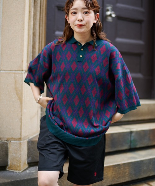 CPCM（シーピーシーエム）の「アーガイル半袖ニットポロ（ポロシャツ・メンズ・サックスブルー/グリーン/グレー・LARGE/MEDIUM）」の21枚目の写真