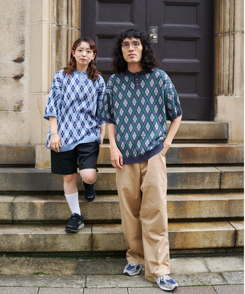 CPCM（シーピーシーエム）の「アーガイル半袖ニットポロ（ポロシャツ・メンズ・サックスブルー/グリーン/グレー・LARGE/MEDIUM）」の6枚目の写真