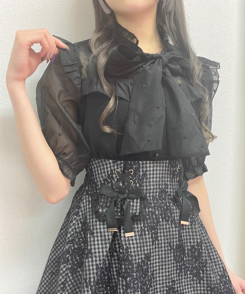 ROJITA（ロジータ）の「ハートドットシアー半袖ボウタイブラウス（シャツ/ブラウス・レディース・ホワイト/ブラック/ピンク・FREE）」の19枚目の写真