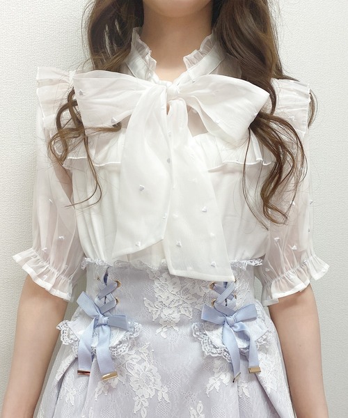 ROJITA（ロジータ）の「ハートドットシアー半袖ボウタイブラウス（シャツ/ブラウス・レディース・ホワイト/ブラック/ピンク・FREE）」の11枚目の写真