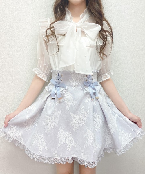 ROJITA（ロジータ）の「ハートドットシアー半袖ボウタイブラウス（シャツ/ブラウス・レディース・ホワイト/ブラック/ピンク・FREE）」の6枚目の写真