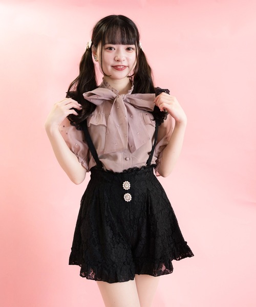 ROJITA（ロジータ）の「ハートドットシアー半袖ボウタイブラウス（シャツ/ブラウス・レディース・ホワイト/ブラック/ピンク・FREE）」の7枚目の写真