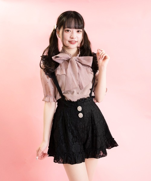 ROJITA（ロジータ）の「ハートドットシアー半袖ボウタイブラウス（シャツ/ブラウス・レディース・ホワイト/ブラック/ピンク・FREE）」の5枚目の写真