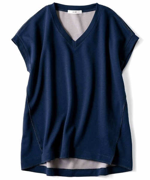 IEDIT(イディット)の「IEDIT 接触冷感・UVケア素材がうれしいやや長め丈のフレンチスリーブボンディングカットソートップス(Tシャツ/カットソー・レディース・ライトグレー/ネイビー/ブラック・MEDIUM/X-LARGE/LARGE/XX-LARGE/SMALL/XXX-LARGE)」の3枚目の写真