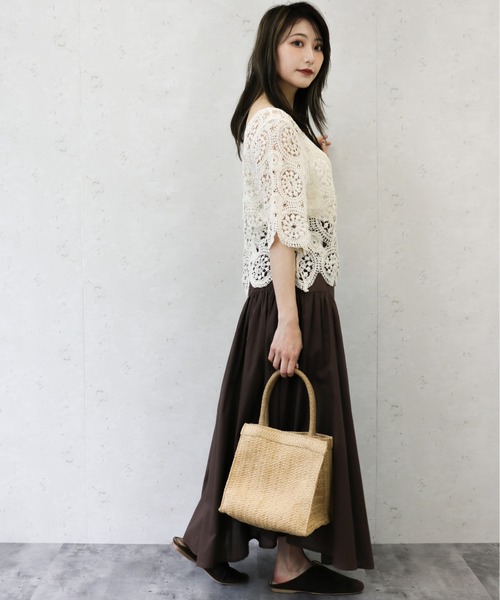 Per sist ence(パーシエンス)の「Per sist ence/パーシエンス クロッシェかぎ針編み 半袖プルオーバー(ニット/セーター・レディース・アイボリー・FREE)」の9枚目の写真