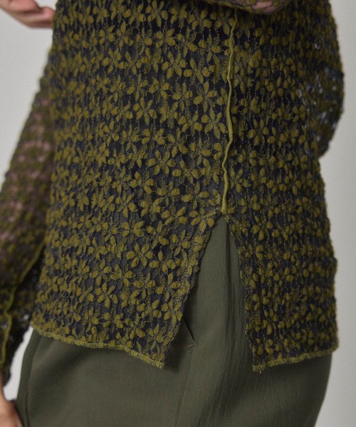 PUBLIC TOKYO(パブリックトウキョウ)の「【洗える】フラワーレースシースルートップ/シアータートルネック/ハイネック(Tシャツ/カットソー・レディース・ブラック/カーキ/アイボリー・FREE)」の21枚目の写真