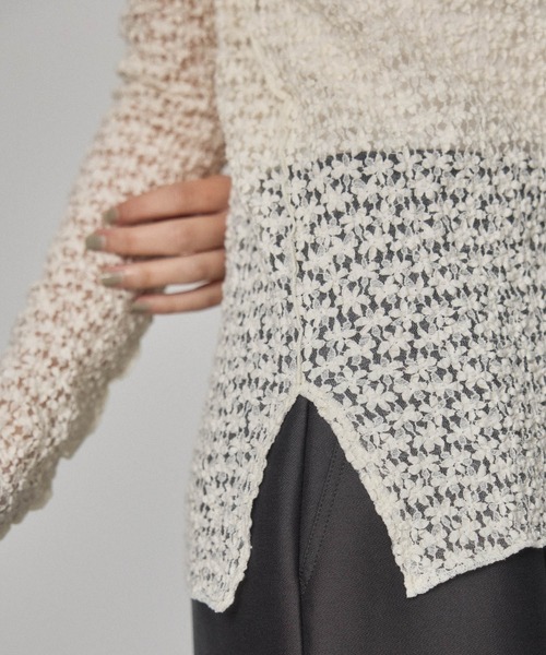 PUBLIC TOKYO(パブリックトウキョウ)の「【洗える】フラワーレースシースルートップ/シアータートルネック/ハイネック(Tシャツ/カットソー・レディース・ブラック/カーキ/アイボリー・FREE)」の10枚目の写真