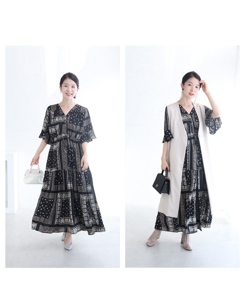 タグ付き⭐️美品 慈雨 圧縮ウール 変形ロングワンピース ブラック 40