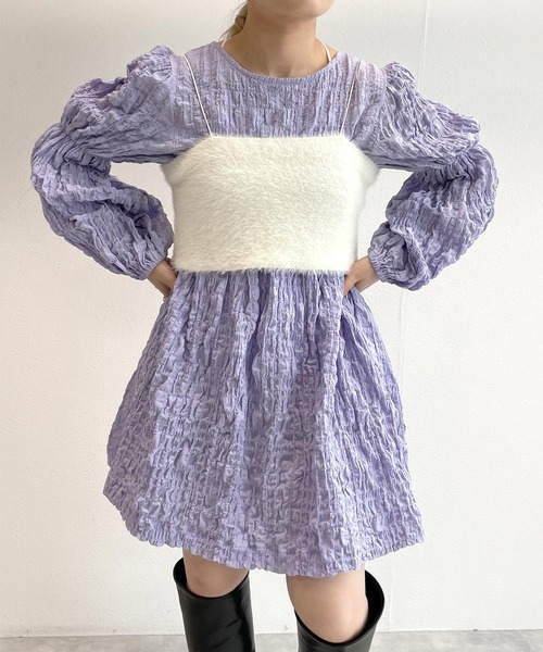 w closet(ダブルクローゼット)の「シャーリングパプスリーブチュニック(チュニック・レディース・ブラック/アイボリー/ラベンダー・FREE)」の7枚目の写真
