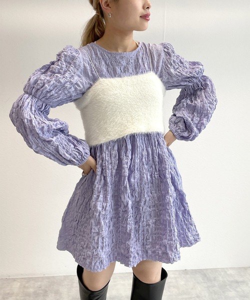 w closet(ダブルクローゼット)の「シャーリングパプスリーブチュニック(チュニック・レディース・ブラック/アイボリー/ラベンダー・FREE)」の16枚目の写真