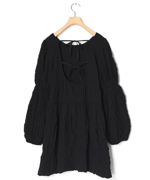 w closet(ダブルクローゼット)の「シャーリングパプスリーブチュニック(チュニック・レディース・ブラック/アイボリー/ラベンダー・FREE)」の18枚目の写真