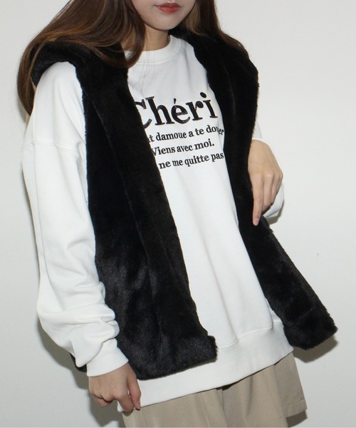 one way（ワンウェイ）の「cheri刺繍ロゴスウェット（スウェット・レディース・ライトベージュ/ブラック/ホワイト/ライトグレー・FREE）」の2枚目の写真