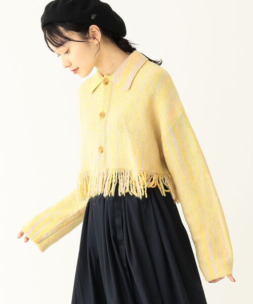 BEAMS BOY（ビームスボーイ）の「BEAMS BOY / カスリ フリンジ カーディガン（カーディガン/ボレロ・レディース・グリーン/クリーム/バイオレット・ONE SIZE）」の7枚目の写真