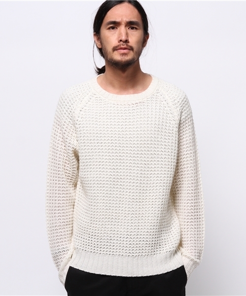 OUTLET（アウトレット）の「【WHO'S WHO gallery】GGワッフルラグランニット（ニット/セーター・メンズ・ブラック/グレー/アイボリー/ネイビー/グリーン/ブルー・MEDIUM/LARGE）」の3枚目の写真