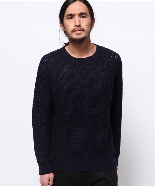 OUTLET（アウトレット）の「【WHO'S WHO gallery】GGワッフルラグランニット（ニット/セーター・メンズ・ブラック/グレー/アイボリー/ネイビー/グリーン/ブルー・MEDIUM/LARGE）」の5枚目の写真