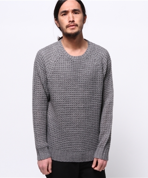 OUTLET（アウトレット）の「【WHO'S WHO gallery】GGワッフルラグランニット（ニット/セーター・メンズ・ブラック/グレー/アイボリー/ネイビー/グリーン/ブルー・MEDIUM/LARGE）」の2枚目の写真