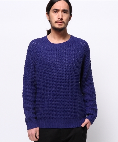 OUTLET（アウトレット）の「【WHO'S WHO gallery】GGワッフルラグランニット（ニット/セーター・メンズ・ブラック/グレー/アイボリー/ネイビー/グリーン/ブルー・MEDIUM/LARGE）」の6枚目の写真
