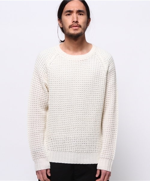 OUTLET（アウトレット）の「【WHO'S WHO gallery】GGワッフルラグランニット（ニット/セーター・メンズ・ブラック/グレー/アイボリー/ネイビー/グリーン/ブルー・MEDIUM/LARGE）」の7枚目の写真