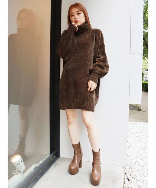 MURUA（ムルーア）の「モールオーバーニットワンピース（ワンピース・レディース・ブラック/カーキ/モカ・FREE）」の3枚目の写真