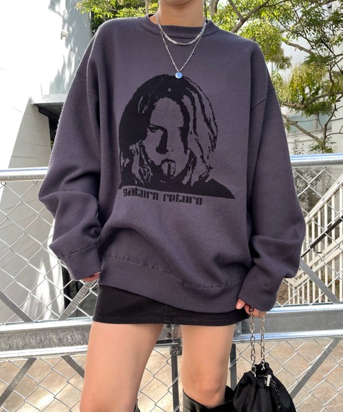 WHO'S WHO gallery（フーズフーギャラリー）の「シャーロットジャガードニット（ニット/セーター・レディース・チャコールグレー/ライトグレー/パープル/ライトグレー系/パープル系/グレー系・FREE/LARGE）」の4枚目の写真