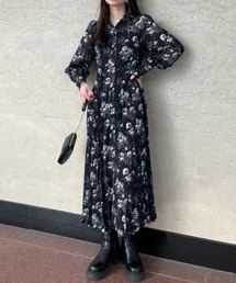 rienda | ラインフラワープリーツフレアワンピース(シャツワンピース)