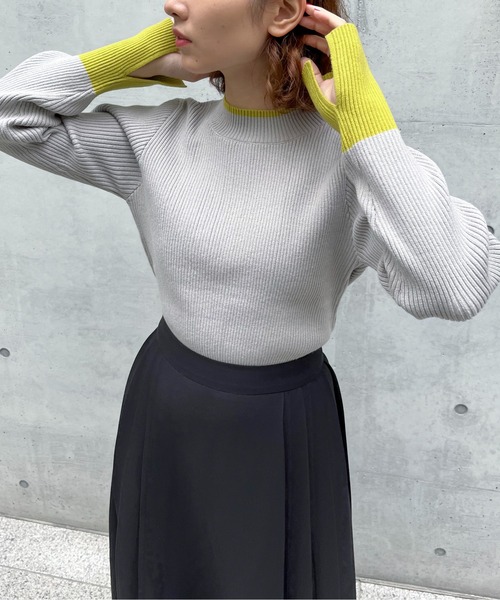 feepur（フェピュール）の「【ハンドウォッシャブル】バイカラースリットリブニット（ニット/セーター・レディース・グレー/オフホワイト/ブラック/チャコールグレー・MEDIUM）」の10枚目の写真