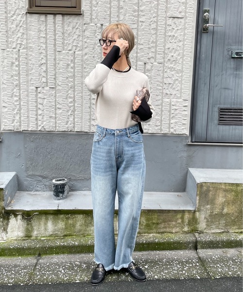 feepur（フェピュール）の「【ハンドウォッシャブル】バイカラースリットリブニット（ニット/セーター・レディース・グレー/オフホワイト/ブラック/チャコールグレー・MEDIUM）」の12枚目の写真