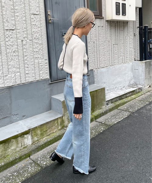 feepur（フェピュール）の「【ハンドウォッシャブル】バイカラースリットリブニット（ニット/セーター・レディース・グレー/オフホワイト/ブラック/チャコールグレー・MEDIUM）」の6枚目の写真