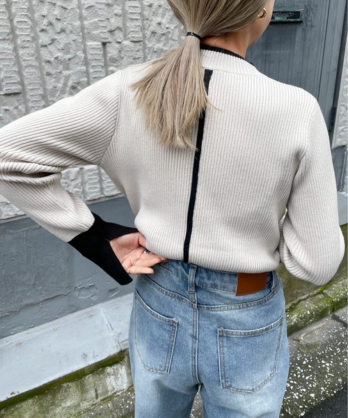 feepur（フェピュール）の「【ハンドウォッシャブル】バイカラースリットリブニット（ニット/セーター・レディース・グレー/オフホワイト/ブラック/チャコールグレー・MEDIUM）」の11枚目の写真