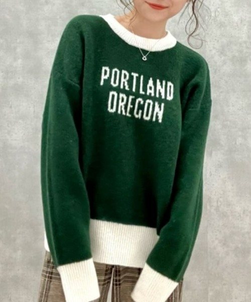 HONEYSUCKLE ROSE（ハニーサックルローズ）の「【HONEYSUCKLE ROSE】ロゴニットプルオーバー（ニット/セーター・レディース・パープル/オフホワイト/グリーン・L/M）」の2枚目の写真