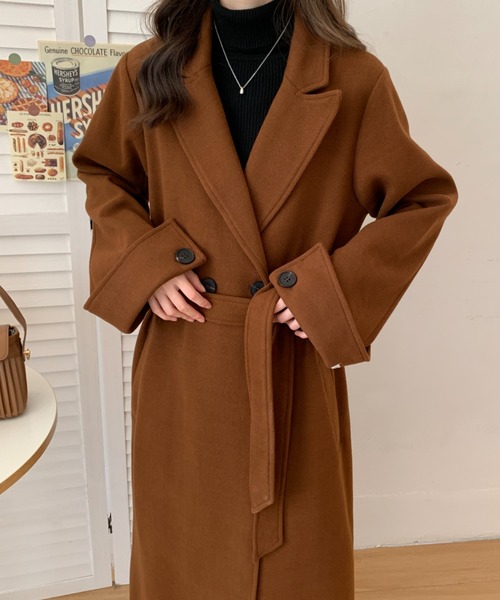 ABITOKYO(アビトーキョー)の「バックスリットオーバーサイズロングチェスターコート(チェスターコート・レディース・ベージュ/ブラウン/グリーン/ブラック/グレイッシュベージュ/ネイビー/モカ/テラコッタ/ブルーグレー/カーキ・FREE)」の3枚目の写真