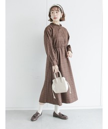 ehka sopo | フリル襟チェックワンピース(ワンピース)