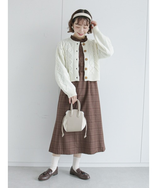 ehka sopo（エヘカソポ）の「フリル襟チェックワンピース（ワンピース・レディース・ブラック/ブラウン/グリーン・ﾌﾘ-）」の5枚目の写真