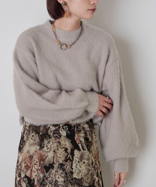 Fashion Letter（ファッションレター）の「シャギーヤーンショートプルオーバー（ニット/セーター・レディース・アイボリー/グレイッシュベージュ/グリーン/パープル/ブラック・M）」の4枚目の写真