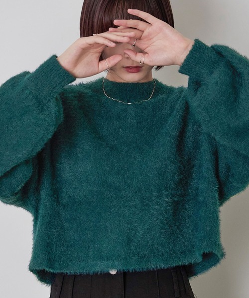 Fashion Letter（ファッションレター）の「シャギーヤーンショートプルオーバー（ニット/セーター・レディース・アイボリー/グレイッシュベージュ/グリーン/パープル/ブラック・M）」の5枚目の写真