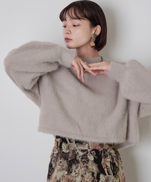 Fashion Letter（ファッションレター）の「シャギーヤーンショートプルオーバー（ニット/セーター・レディース・アイボリー/グレイッシュベージュ/グリーン/パープル/ブラック・M）」の15枚目の写真