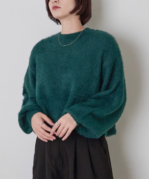 Fashion Letter（ファッションレター）の「シャギーヤーンショートプルオーバー（ニット/セーター・レディース・アイボリー/グレイッシュベージュ/グリーン/パープル/ブラック・M）」の16枚目の写真